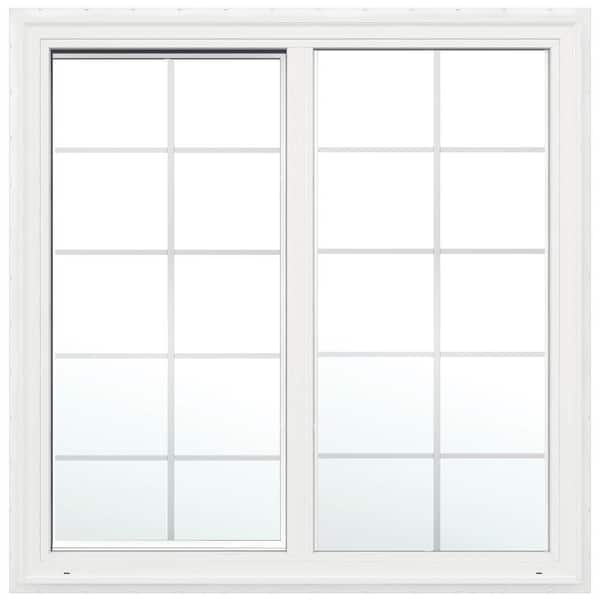 V-2500 Series 59.5 in. W x 59.5 in. H Left-Handed White Vinyl Low-E Sliding Window w/Brickmould Nail Fin Frame and Grids