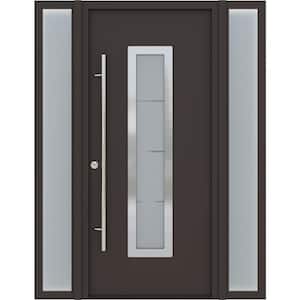 ARGOS 61"x82" Right-Hand/Inswing+Sidelite-left/right Frosted Glass BROWN/WHITE Steel Prehung Front Door +Hardware Kit