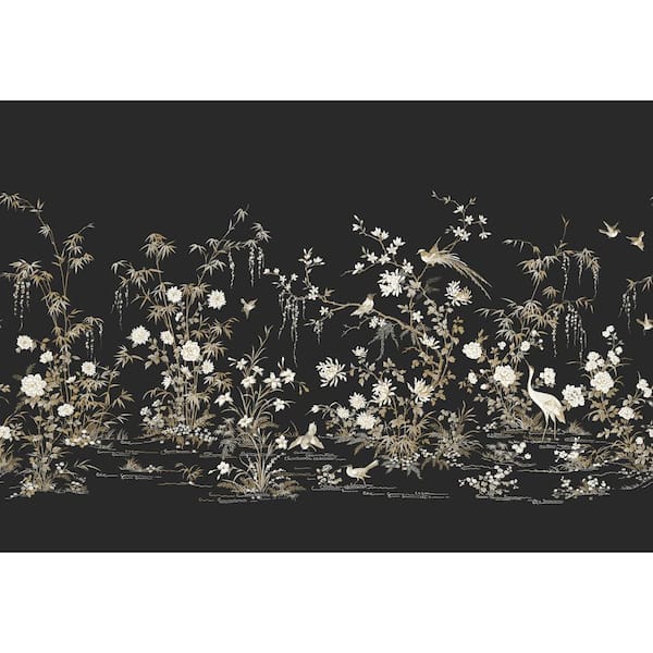 York Wallcoverings Ronald Redding Black Flowering Vine Chino Wall Mural Unpasted Paper Matte Mural 25.25 in. x 10.2 ft.