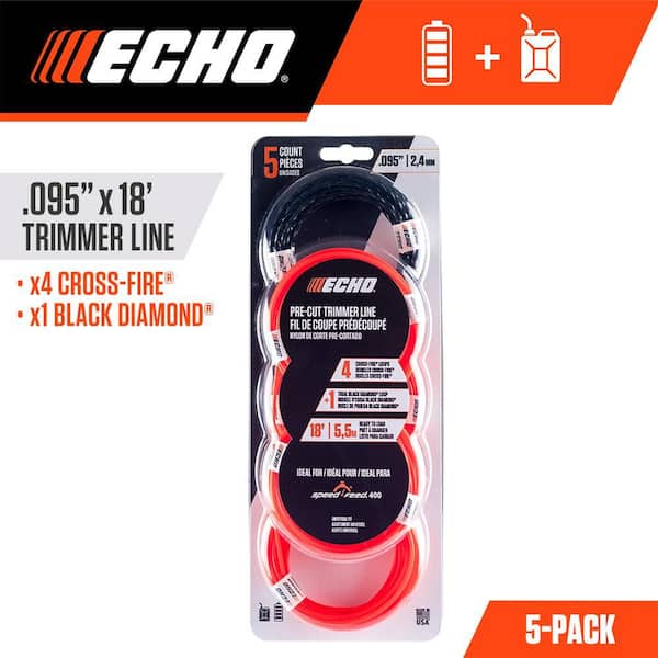 .095 x 18 ft. Pre-Cut Trimmer Line Loop Refills with 4-Cross-Fire and 1-Black Diamond Pro Twisted Line Trial (5-Pack)