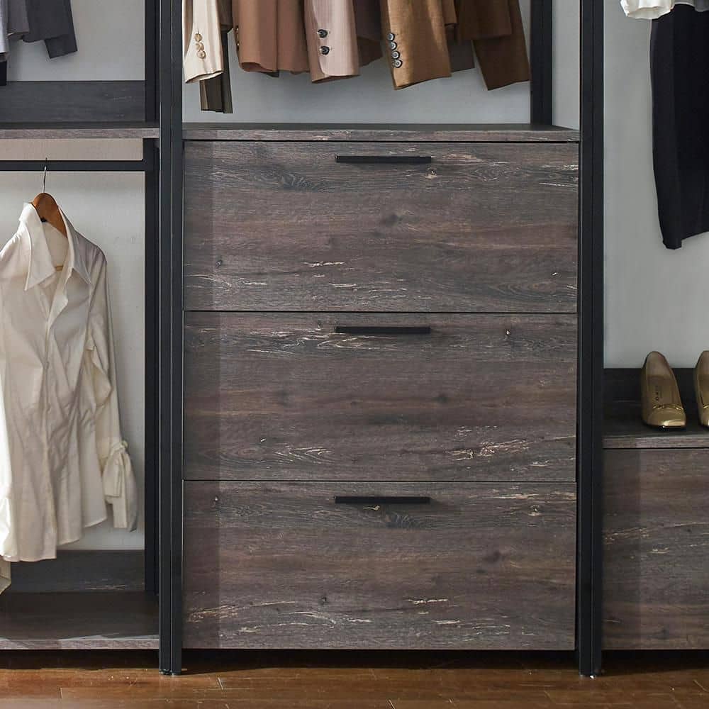 Monica Black and Rustic Gray Wood Walk-In Closet System
