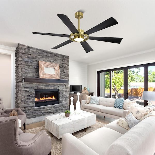 WINGBO 60 in. (5 ft.) 6-Plywood Blades Black and Gold Indoor LED
