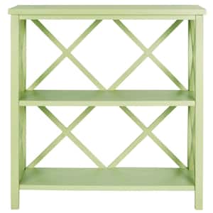 35.6 in. Avocado Green Wood 2-shelf Etagere Bookcase with Open Back