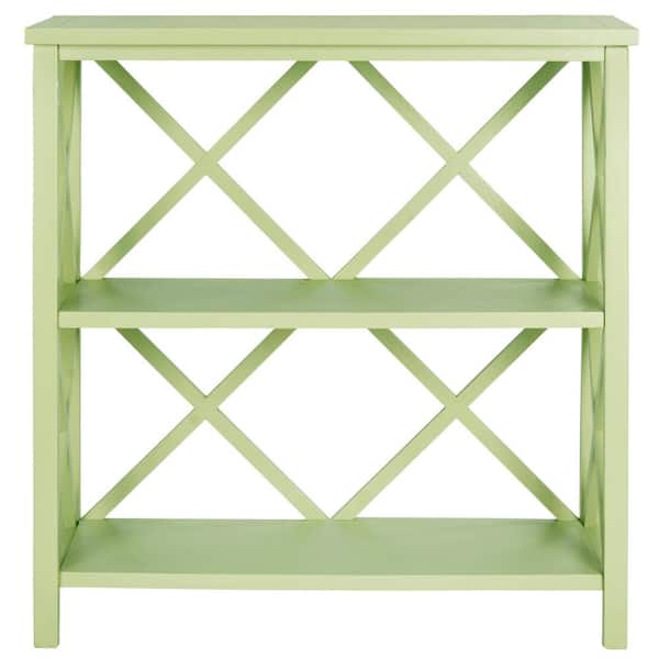 SAFAVIEH 35.6 in. Avocado Green Wood 2-shelf Etagere Bookcase with Open Back