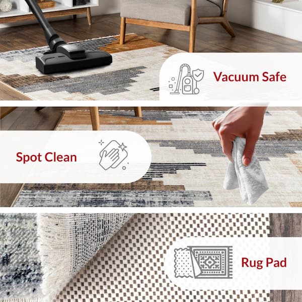 Vanita Navy 2 ft. 6 in. x 10 ft. Transitional Southwestern Fringe Area Rug