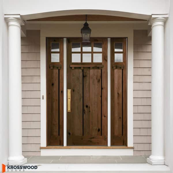 70 in. x 96 in. Knotty Alder Right-Hand/Inswing 6-Lite Beveled Clear Glass Espresso Stain Wood Prehung Front Door DSL DS