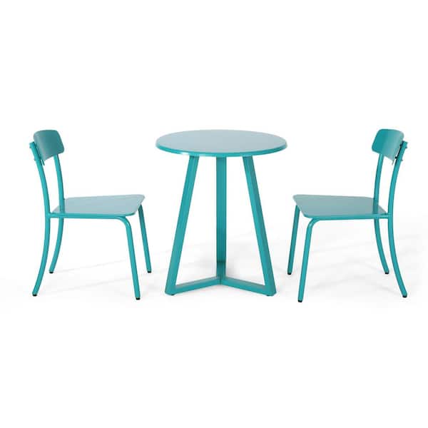 Unbranded Light Blue 3-Piece Metal Outdoor Bistro Set, Bistro Table Set, Patio Table and Chairs for Backyard, Balcony, Front Porch