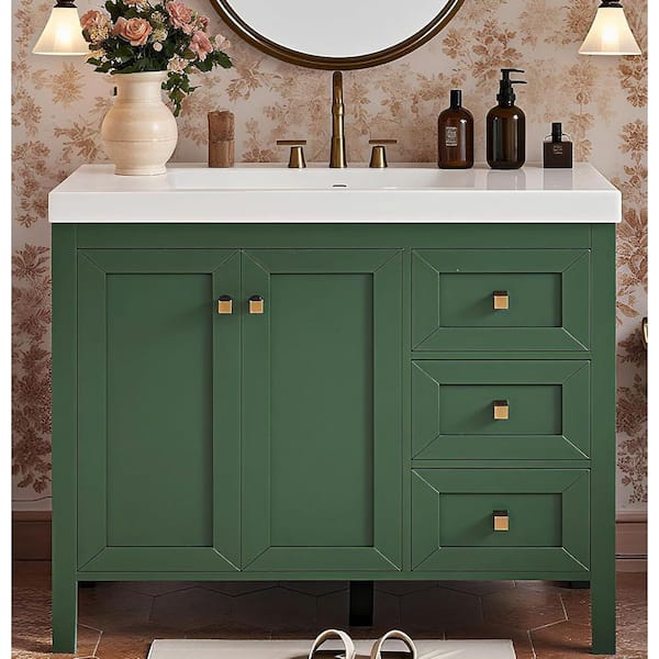 Getpro Unassembled 42 in. Bath Vanity Cabinet without Top in Green with 3-Left Drawers 2 Right-Door Soft Closing Floor Cabinet