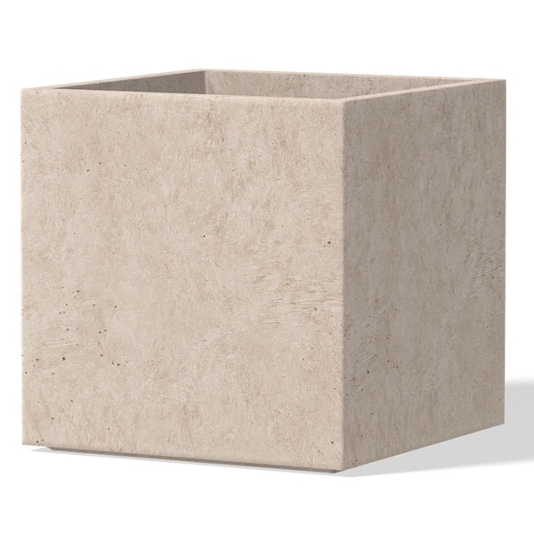 Sapcrete 12 in. Medium Light Gray(Enhanced Interior) Concrete Square Planter / Pot with Drainage Holes