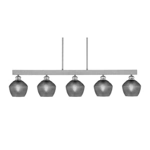 Albany 60-Watt 5-Light Brushed Nickel Linear Pendant Light with Smoke Textured Glass Shades and No Bulbs Included