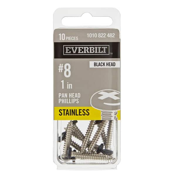 Everbilt #8 x 1 in. Black Stainless Steel Phillips Pan Head Standard Sheet Metal Screw (10-Pack)