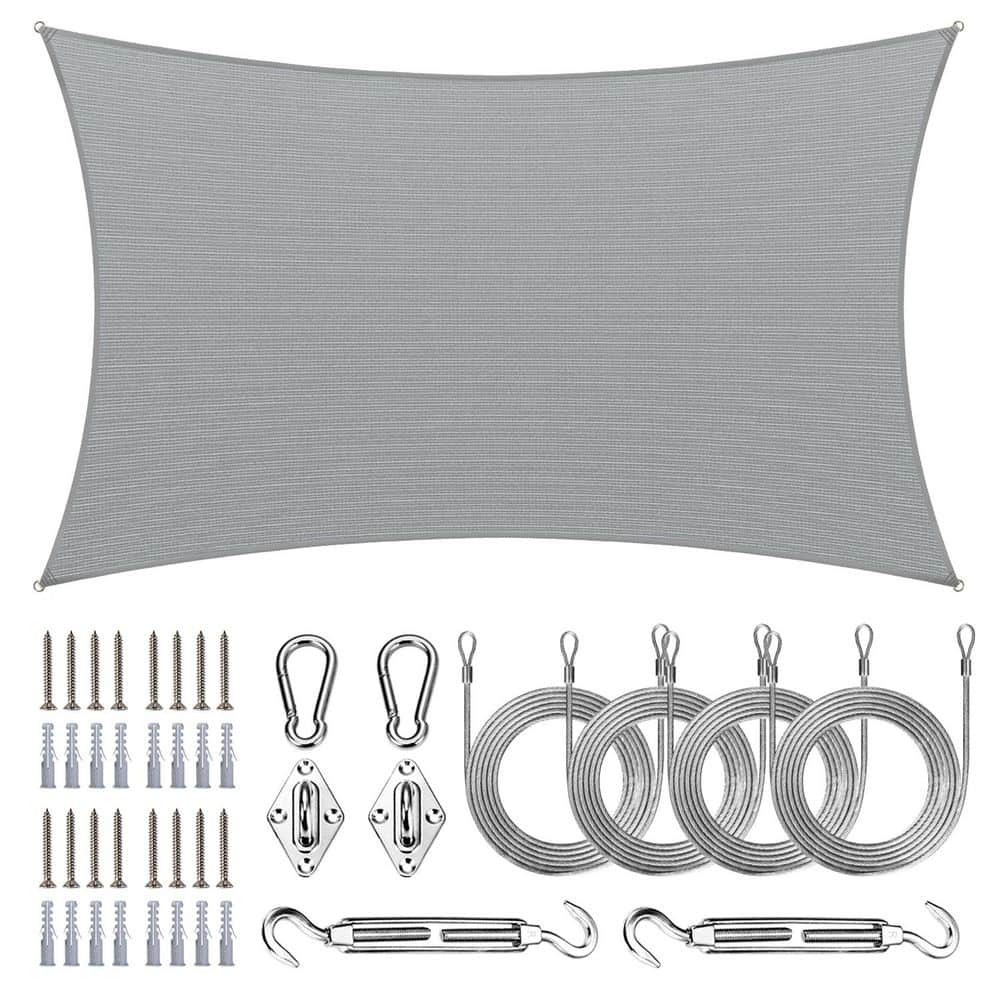 8 ft. x 10 ft. Rectangle Sun Shade Sail with Hardware Kit and Rope-Gray price history on PriceWatchPro