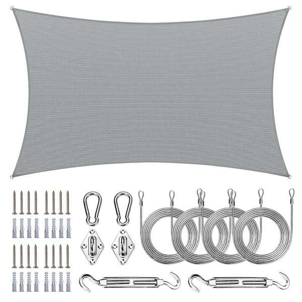 8 ft. x 10 ft. Rectangle Sun Shade Sail with Hardware Kit and Rope-Gray