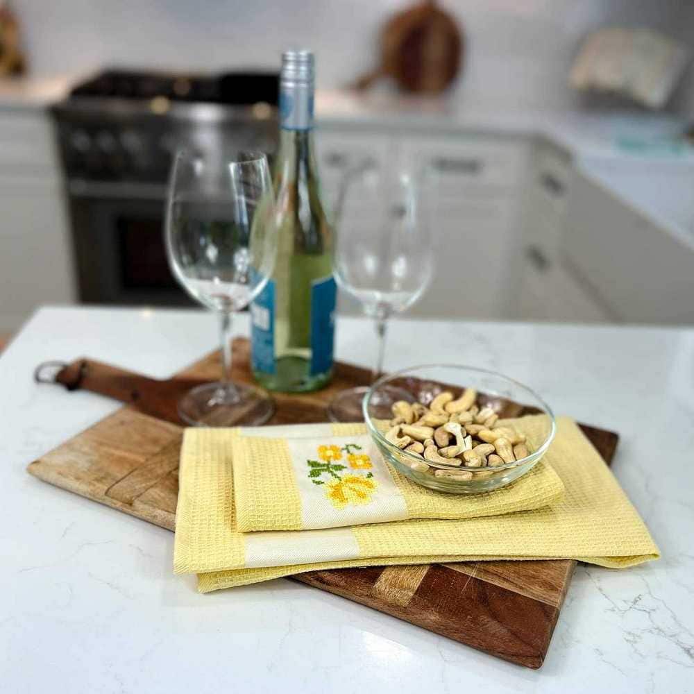 Arctic Blue and White Cotton Waffle Weave Kitchen Towel Set (Set of 6)