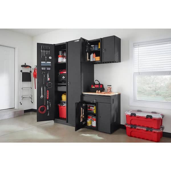 74 in. W x 82 in. H x 24 in. D 19-Gauge Extra Wide Welded Steel 3-Piece Heavy Duty Garage Storage System in Black