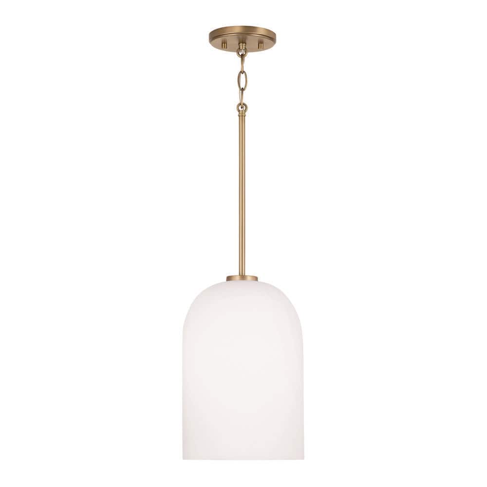 Lawson Aged Brass Pendant with Soft White Glass Shade