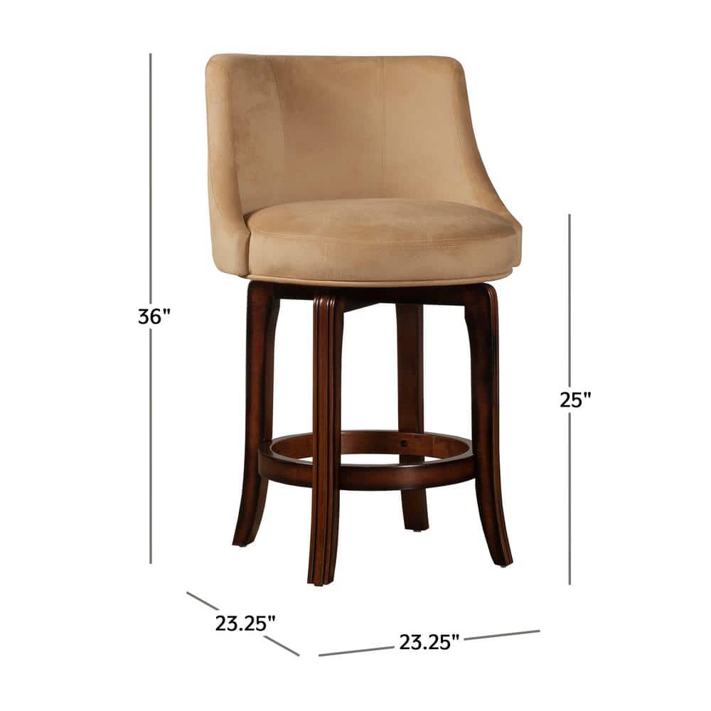 Napa Valley Dark Brown Cherry Swivel Counter Stool with Khaki Fabric