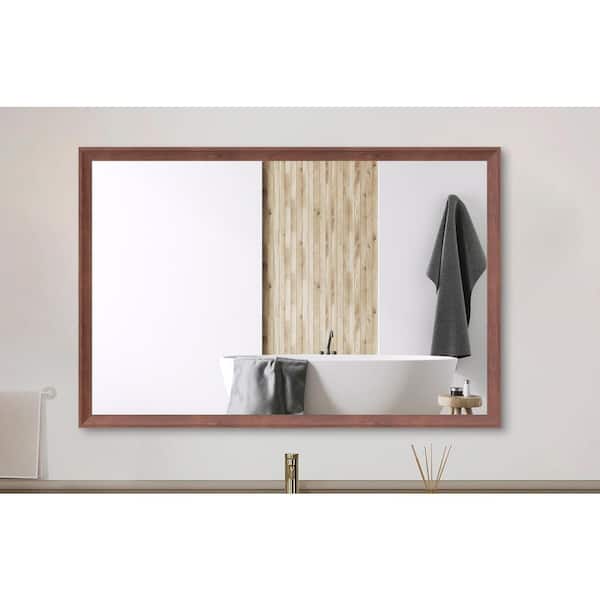 48 in. x 32 in. Walnut Frame Rectangle Oversize Wall Bathroom Vanity Mirror Easy Hang Decorative Mirror