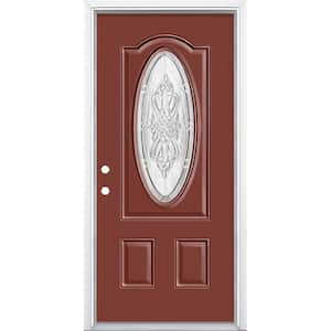 36 in. x 80 in. New Haven 3/4 Oval-Lite Right-Hand Inswing Painted Steel Prehung Front Door with Brickmold, Vinyl Frame