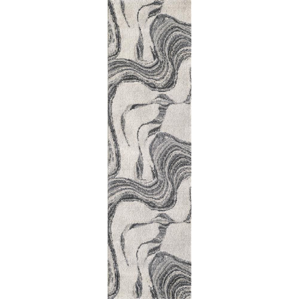 MILLERTON HOME Aria Ivory 2 ft. x 8 ft. Marbled Modern Runner Rug ...