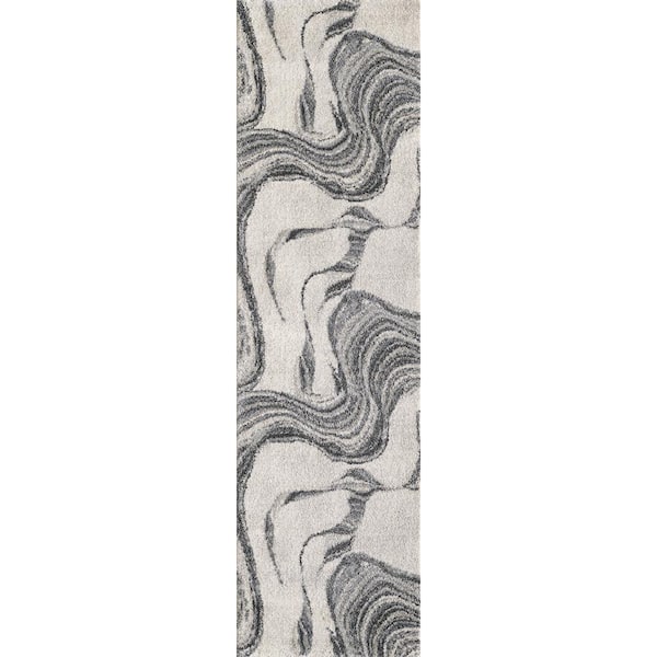 Aria Ivory 2 ft. x 8 ft. Marbled Modern Runner Rug