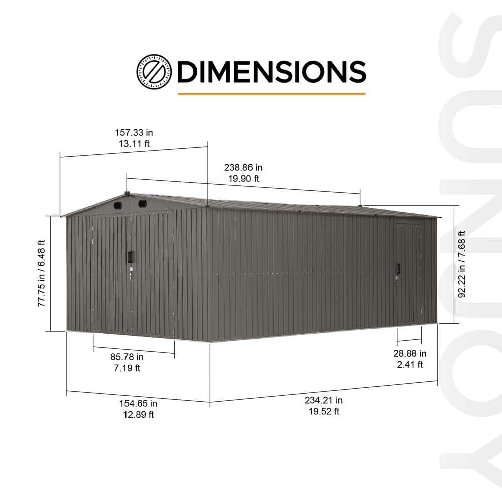 Light Grey 13' x 20' Metal Outdoor Storage Shed with Dual Doors