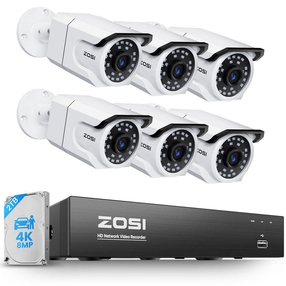 ZOSI 4K 8MP 8-Channel 2TB NVR POE Home Security Camera System with