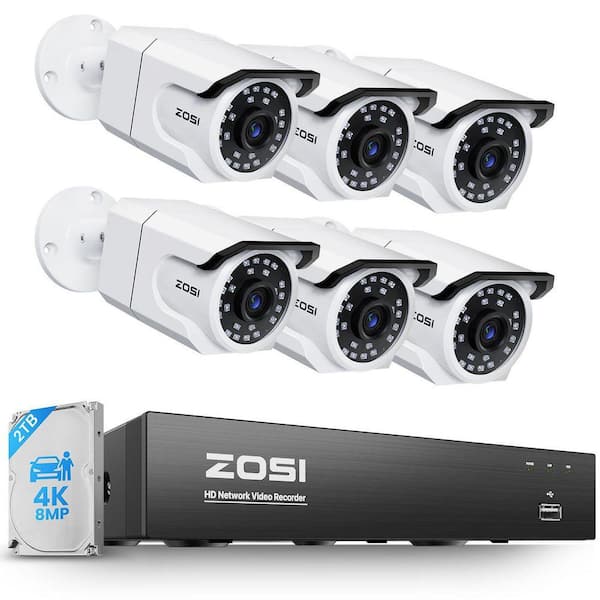 4K 8MP 8-Channel 2TB NVR POE Home Security Camera System with 6-Wired Outdoor Cameras with Audio Record, 16CH Expandable