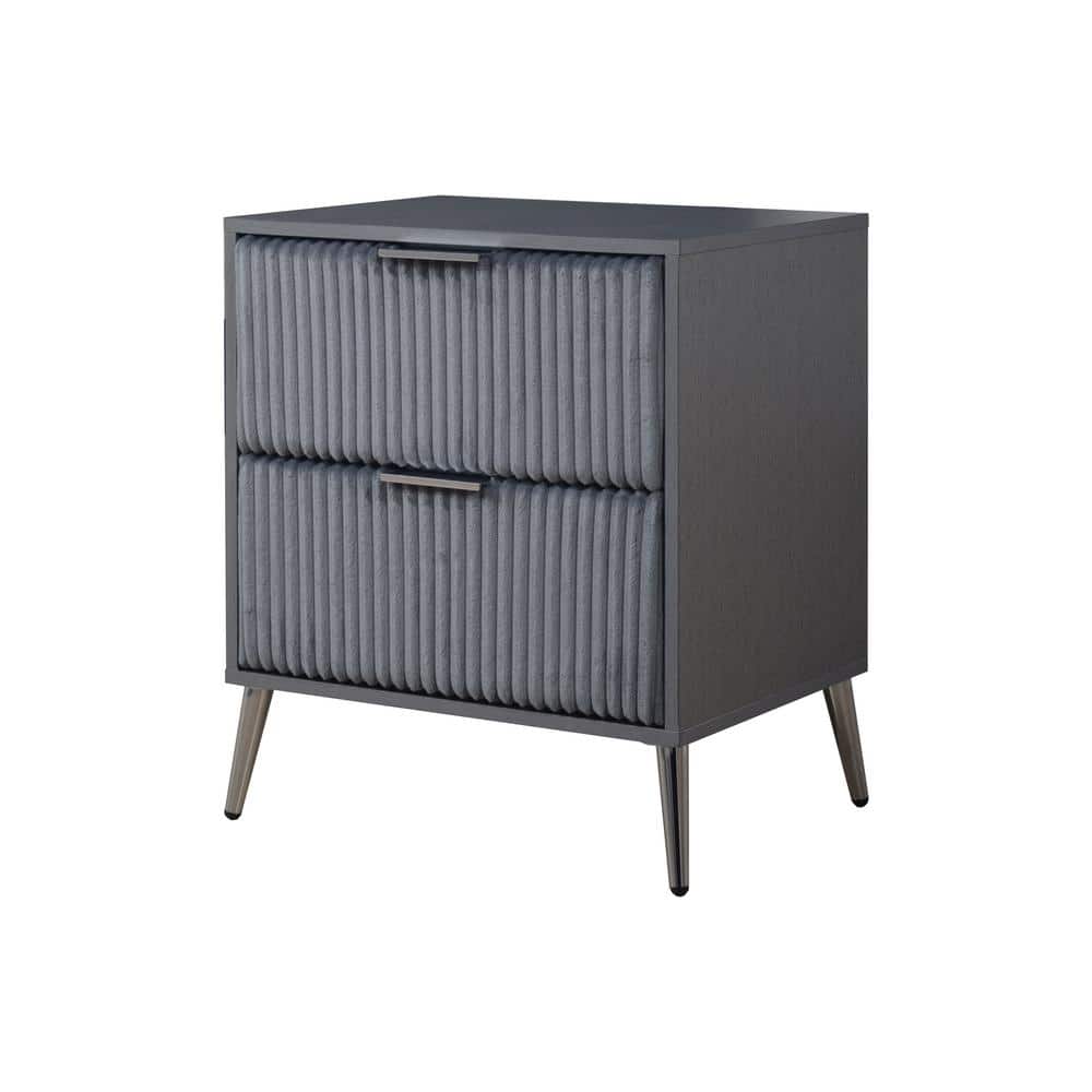 Gray MDF and Paper Laminate 2-Drawer Nightstand