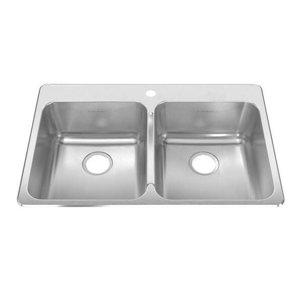 American Standard Prevoir Drop-In Brushed Stainless Steel 33.4 in. 1-Hole Double Bowl Kitchen Sink