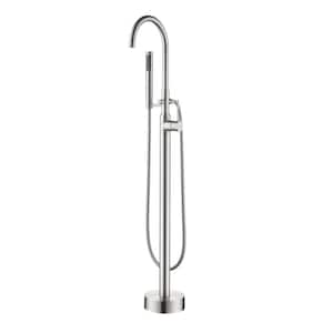1-Handle Freestanding Tub Faucet with Hand Shower in Brushed Nickel
