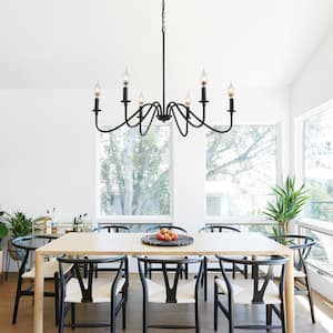 34 in. 6-Light Black Modern Farmhouse Pendant Light Dimmable for Bedroom, Dining Room
