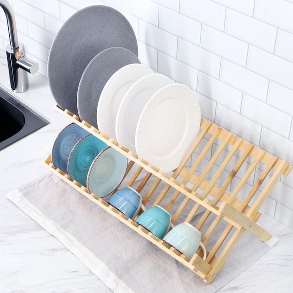 Elama 2-Tier Collapsible Kitchen Bamboo Drying Dish Rack