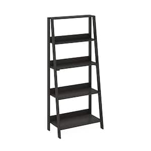 23.6 in. Espresso Wood 5-Shelf Ladder Bookcase with Open Back