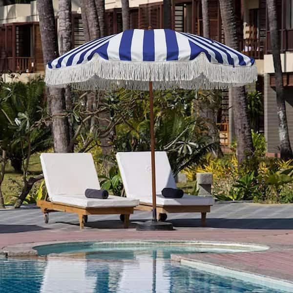 7' striped patio umbrella 7 ft. Steel Pole Market Push-Button Tilt Patio Umbrella in Navy Stripe  Z09QGC36R7