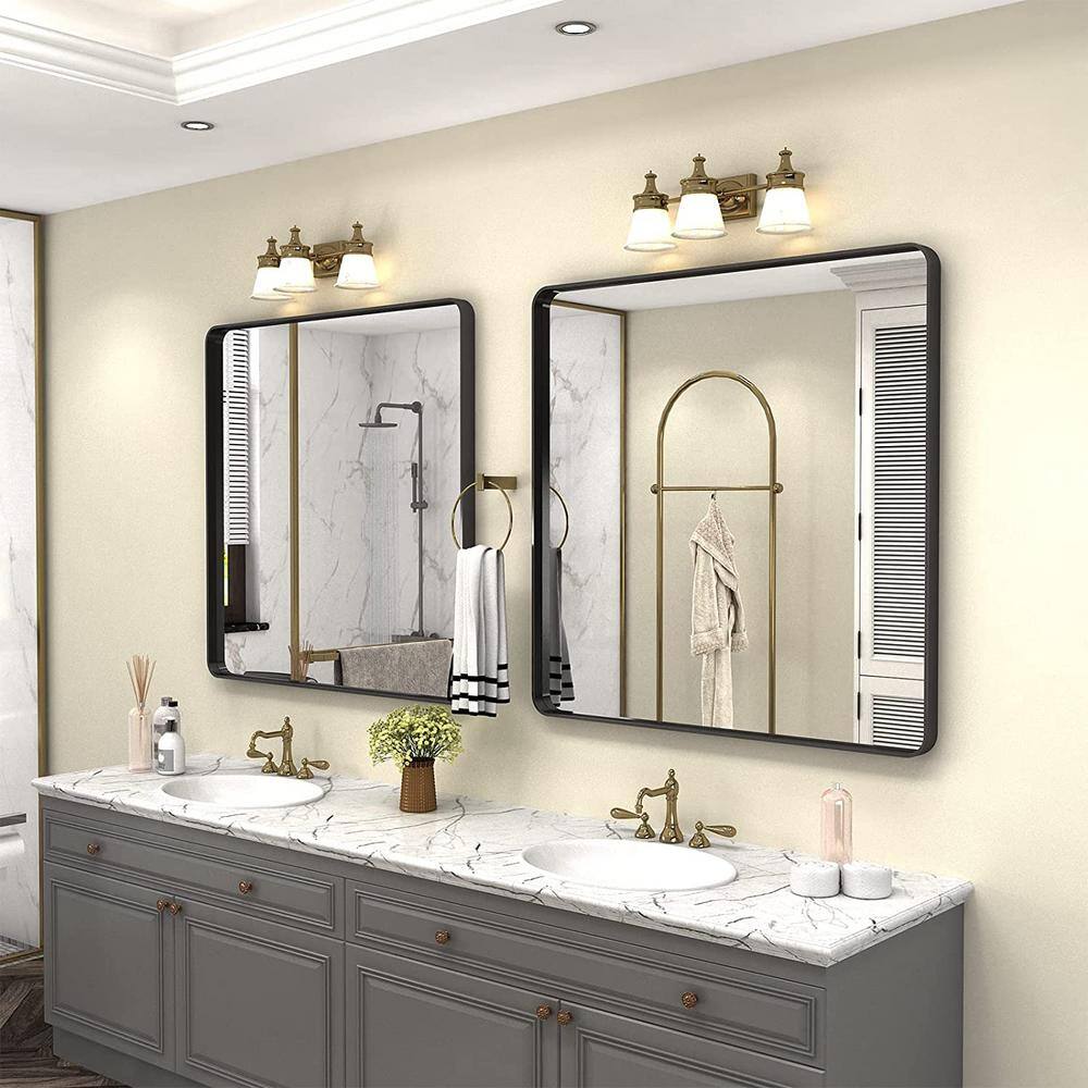 Matte Black Square Aluminum Vanity Mirror with Tempered Glass