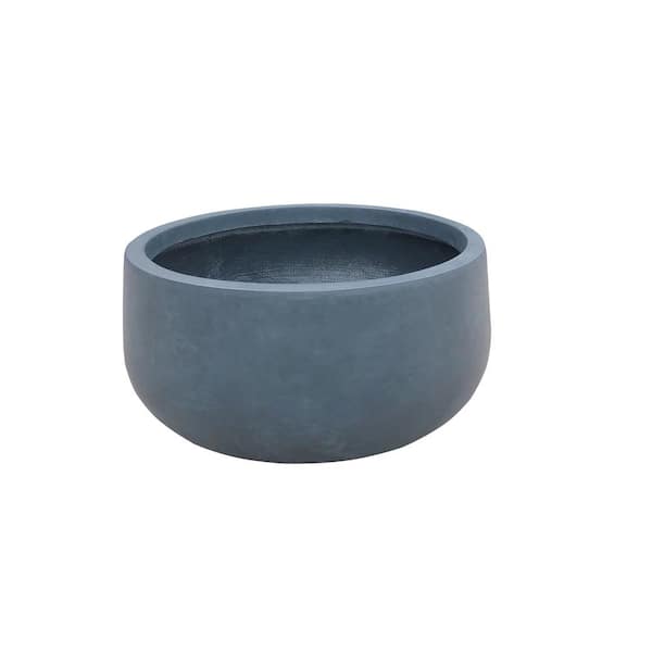 KANTE Small 8 in. Tall Charcoal Lightweight Concrete Round Outdoor Bowl Planter
