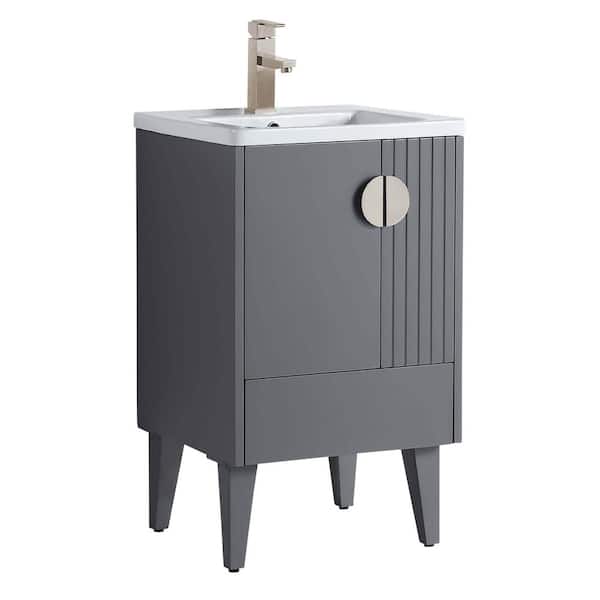 FINE FIXTURES Venezian 20 in. W x 18.11 in. D x 33 in. H Bathroom Vanity Side Cabinet in Rock Gray with White Ceramic Top