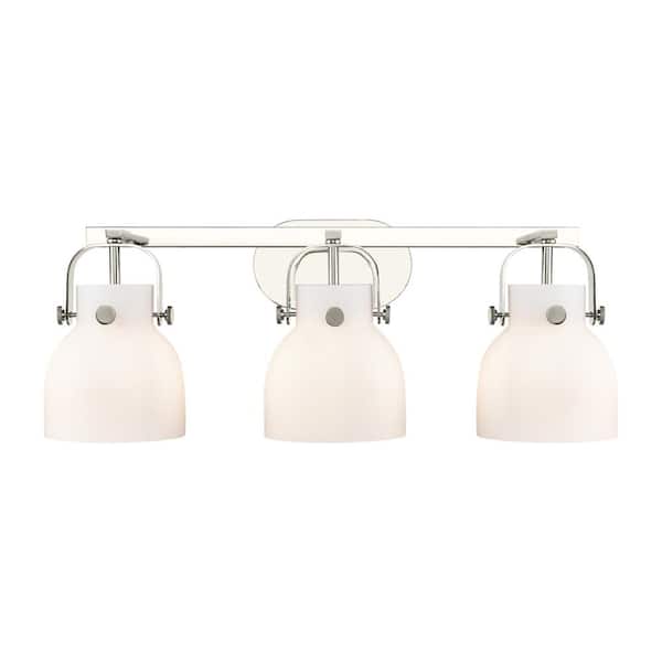 Innovations Pilaster II Bell 26.5 in. 3-Light Polished Nickel Vanity Light with Glass Shade