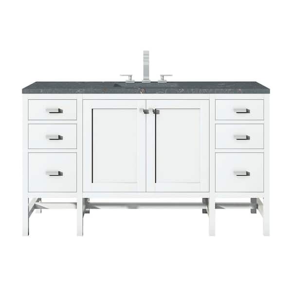 James Martin Vanities Addison 60.0 in. W x 23.5 in. D x 35.5 in. H Single Bathroom Vanity Glossy White and Parisien Bleu Quartz Top