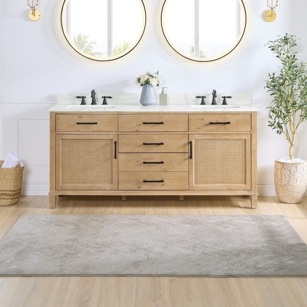 Solana 72" Weathered Fir Vanity with Calacatta Quartz Top