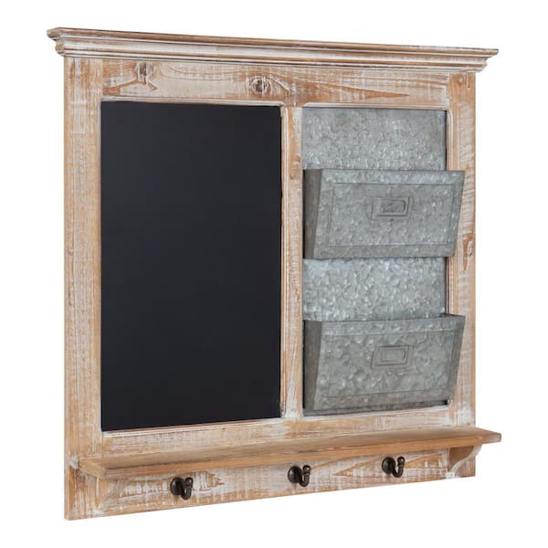 Kate and Laurel Idamae 25 in. x 28 in. Distressed White Wood Framed Chalkboard Memo Board