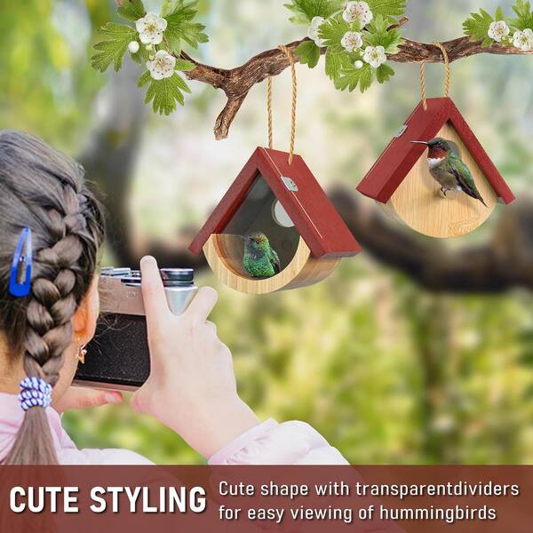 2 Pack Hummingbird House, Window View Wooden Humming Bird Houses For Outside