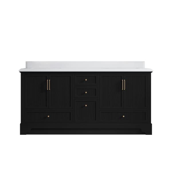Willow Collections Alys 72 in. W x 22 in. D x 36 in. H Double Sink Bath Vanity in Black with 1.5 in. White Quartz Top