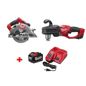 M18 FUEL 18V Brushless Cordless 7-1/4 in. Circular Saw & Right Angle Hole Hawg W/ 9.0Ah Battery & Charger