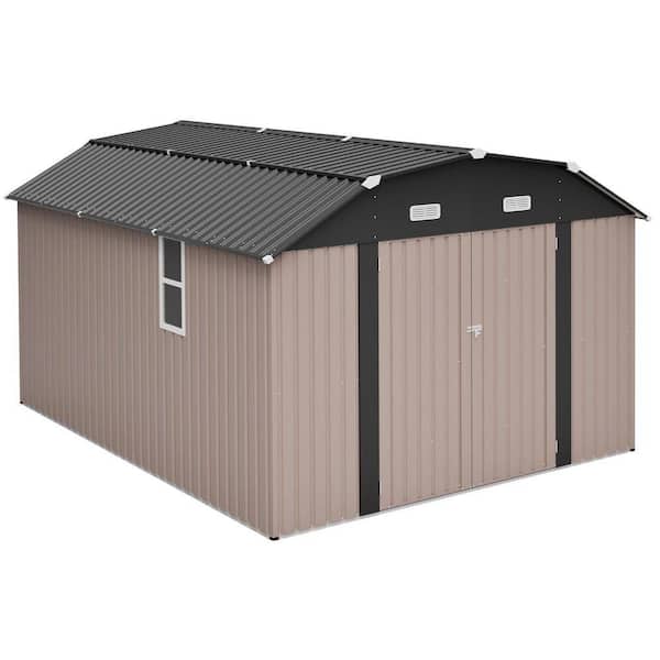 Tenleaf 10 ft. W x 12 ft. D Brown Metal Shed with Floor Frame Kit