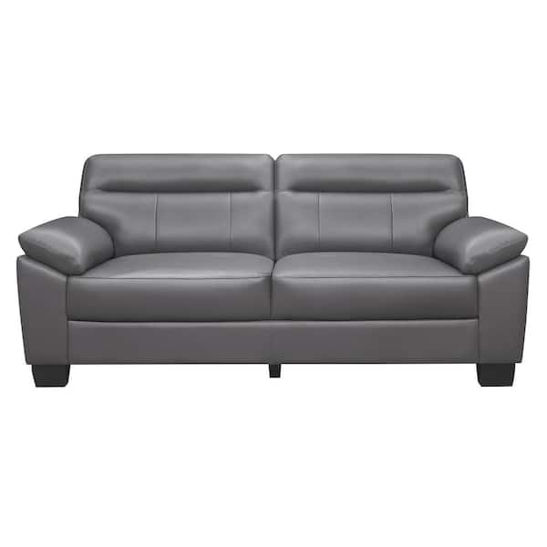 EVERGLADE HOME Metz 81 in. Round Arm Faux Leather Straight in Gray