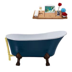 55 in. Acrylic Clawfoot Non-Whirlpool Bathtub in Matte Light Blue, Matte Oil Rubbed Bronze Clawfeet,Brushed Gold Drain