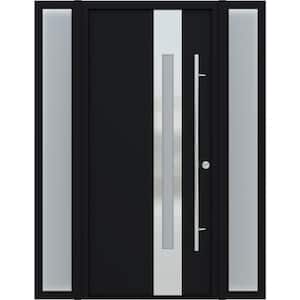 Zephyr 61 in. x 82 in. Left-Hand Frosted Glass Black/White Steel Prehung Front Door Hardware Kit