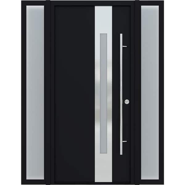 Belldinni Zephyr 61 in. x 82 in. Left-Hand Frosted Glass Black/White Steel Prehung Front Door Hardware Kit